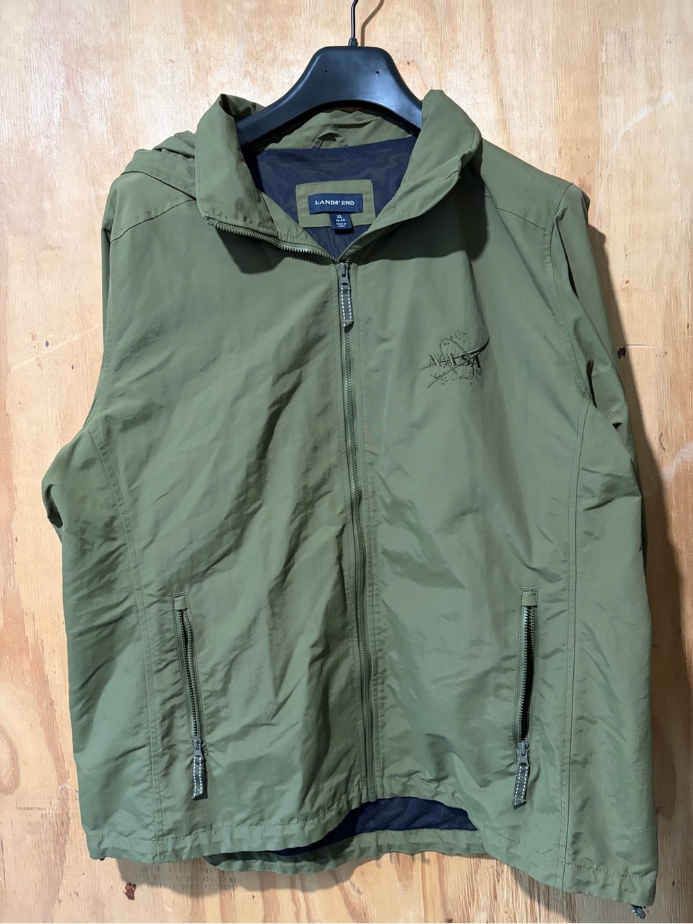 Lands' End NASA Men's Olive Hooded Windbreaker Jacket